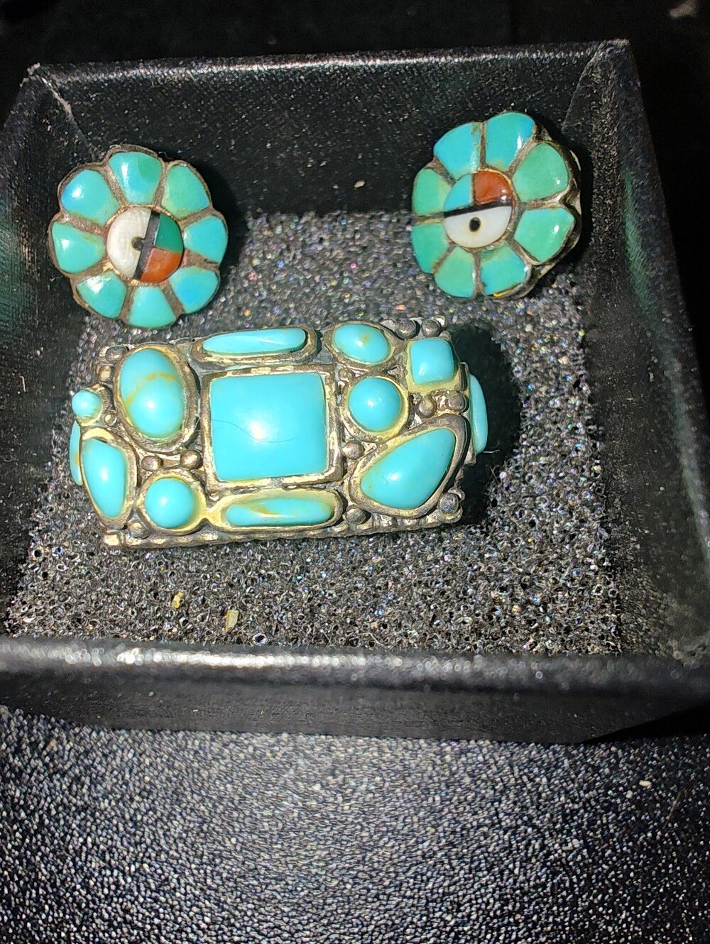 Turquoise Inlay Women's Ring and Earrings Set